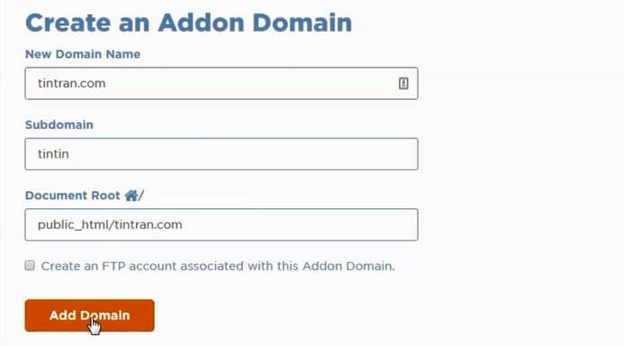 create new domain in cpanel